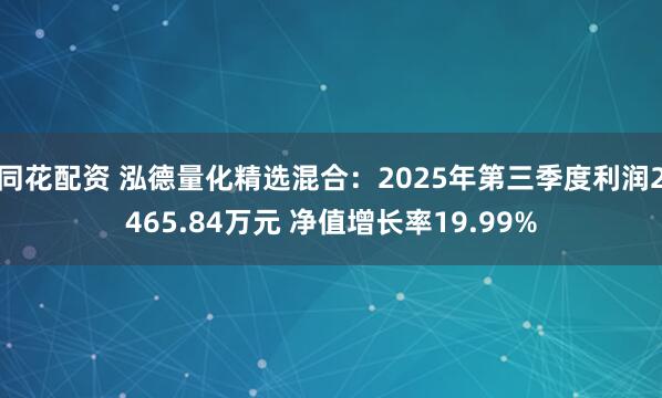 同花配资 泓德量化精选混合:2025年第三季度利润2465.84万元 净值增长率19.99%