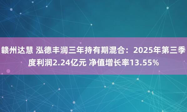 赣州达慧 泓德丰润三年持有期混合:2025年第三季度利润2.24亿元 净值增长率13.55%